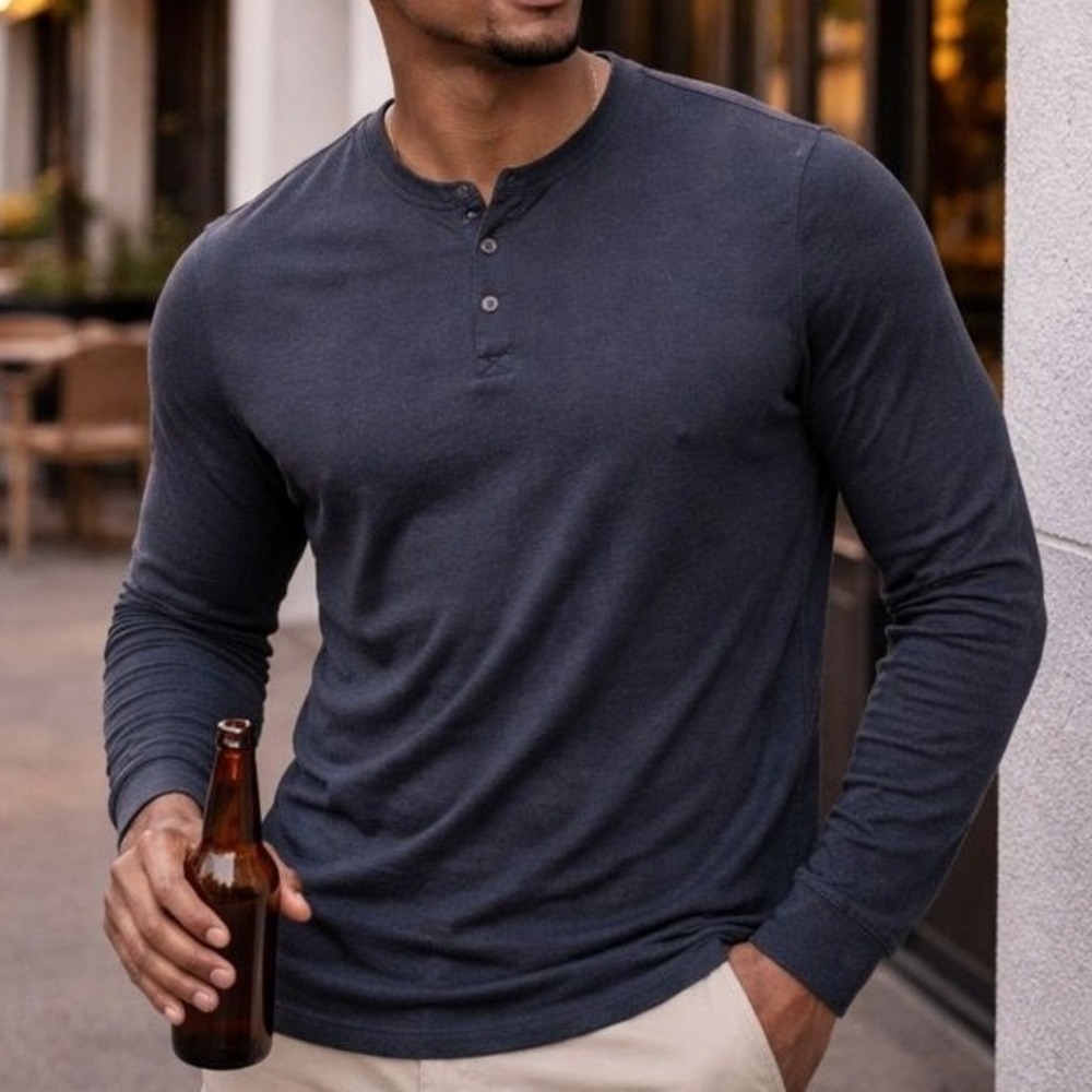 Theory‎ Henley Shirt Men's XL Long Sleeve Dark Charcoal Grey Modal Blend Minimal